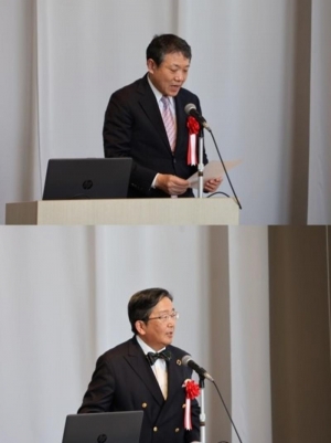 あいさつする和田医学部長（上），那須学長（下）