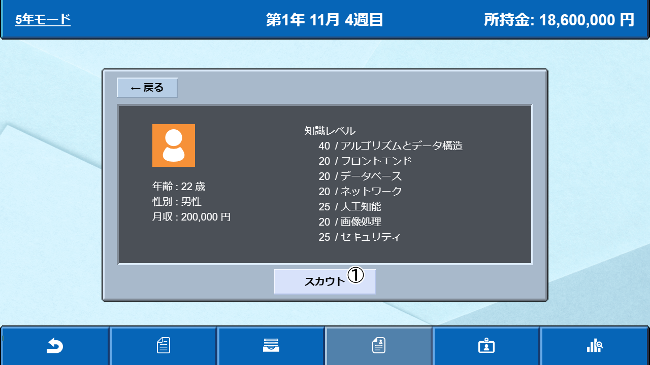 新規開発者のスカウト - 詳細画面