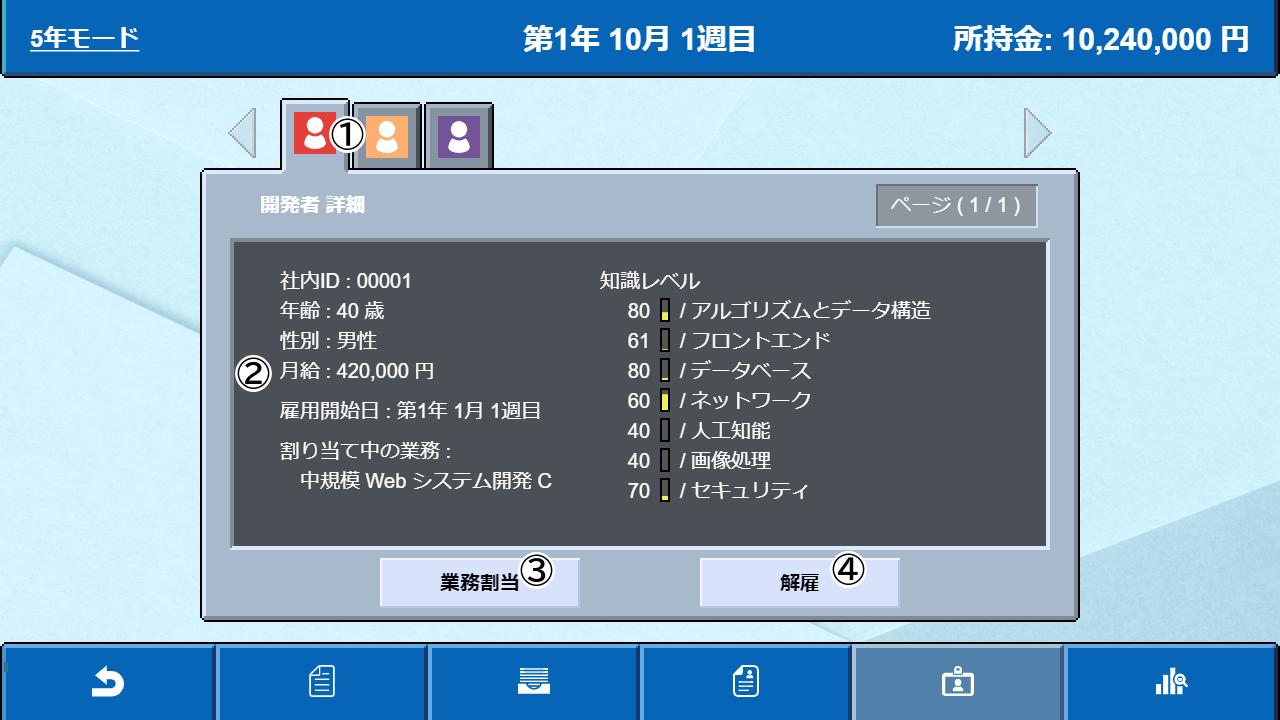 雇用中開発者一覧 - 詳細画面